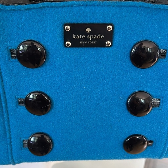 Kate Spade Teal Wool and Black Patent Leather Structured Tote Bag - Picture 7 of 11